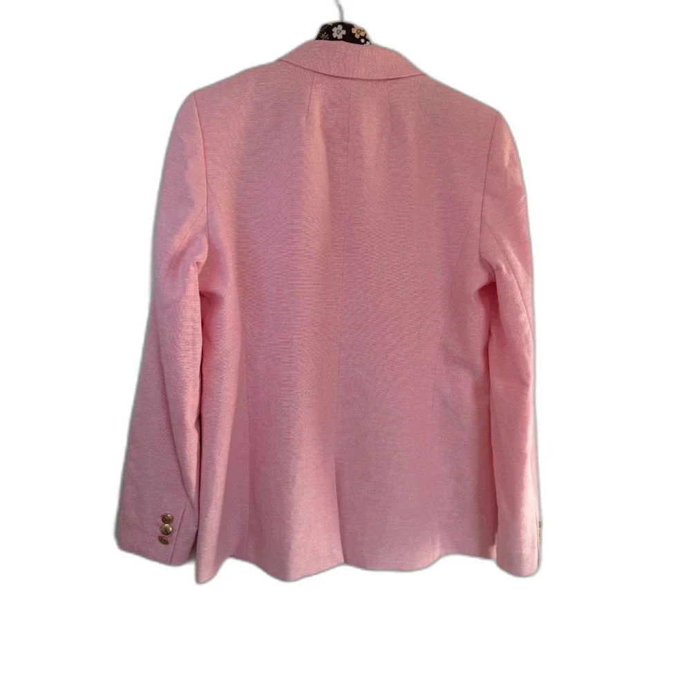 J.Crew Holland Blazer Pink Linen Cotton Single Button Gold Crest Buttons 8